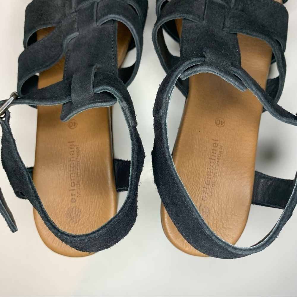 ERIC MICHAEL - SAVY Black Suede Wooden Style Platform Sandals - Picture 3 of 9